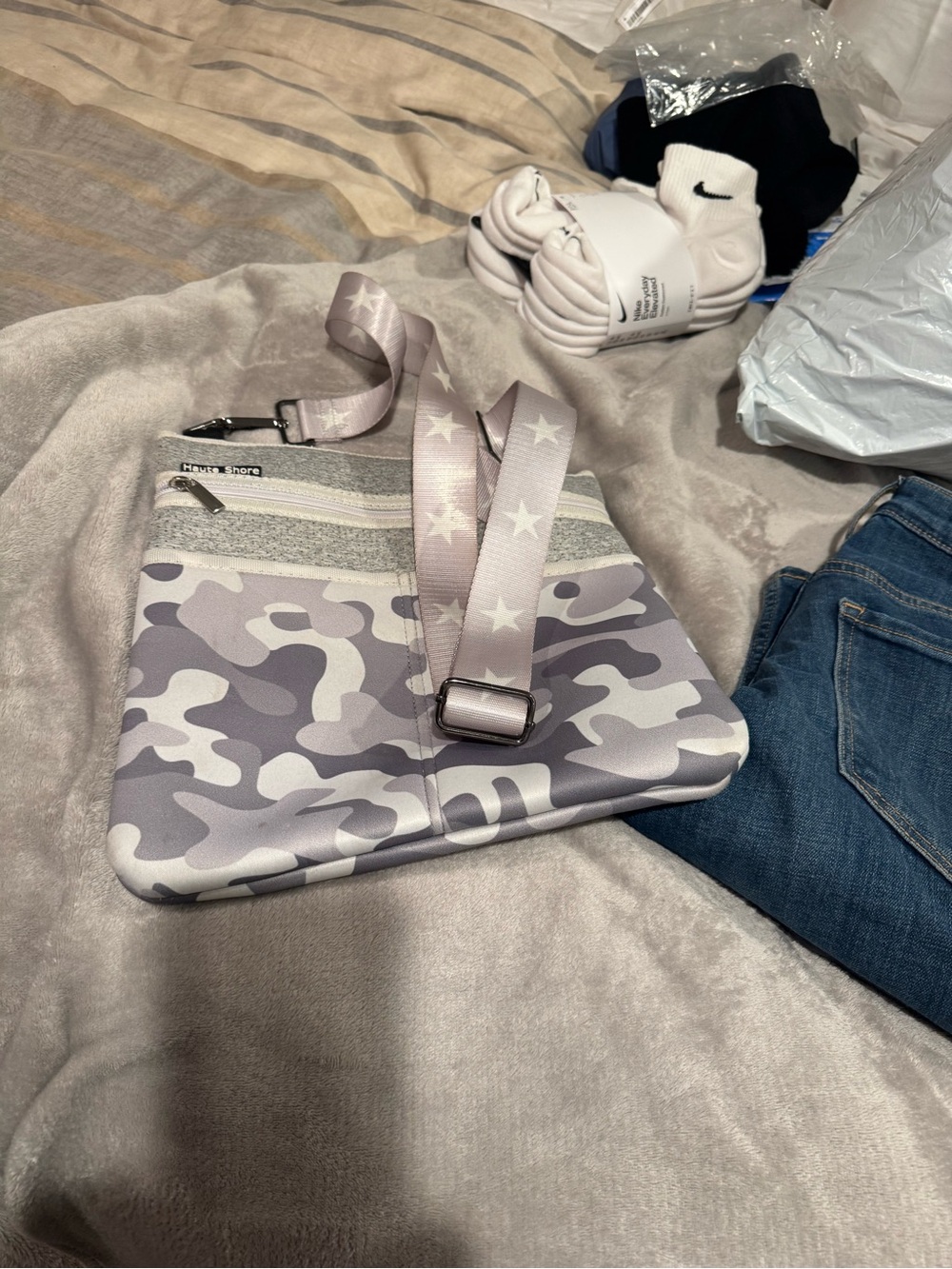 HAUTE SHORE Neutral Lavender Camo Crossbody with Star Strap